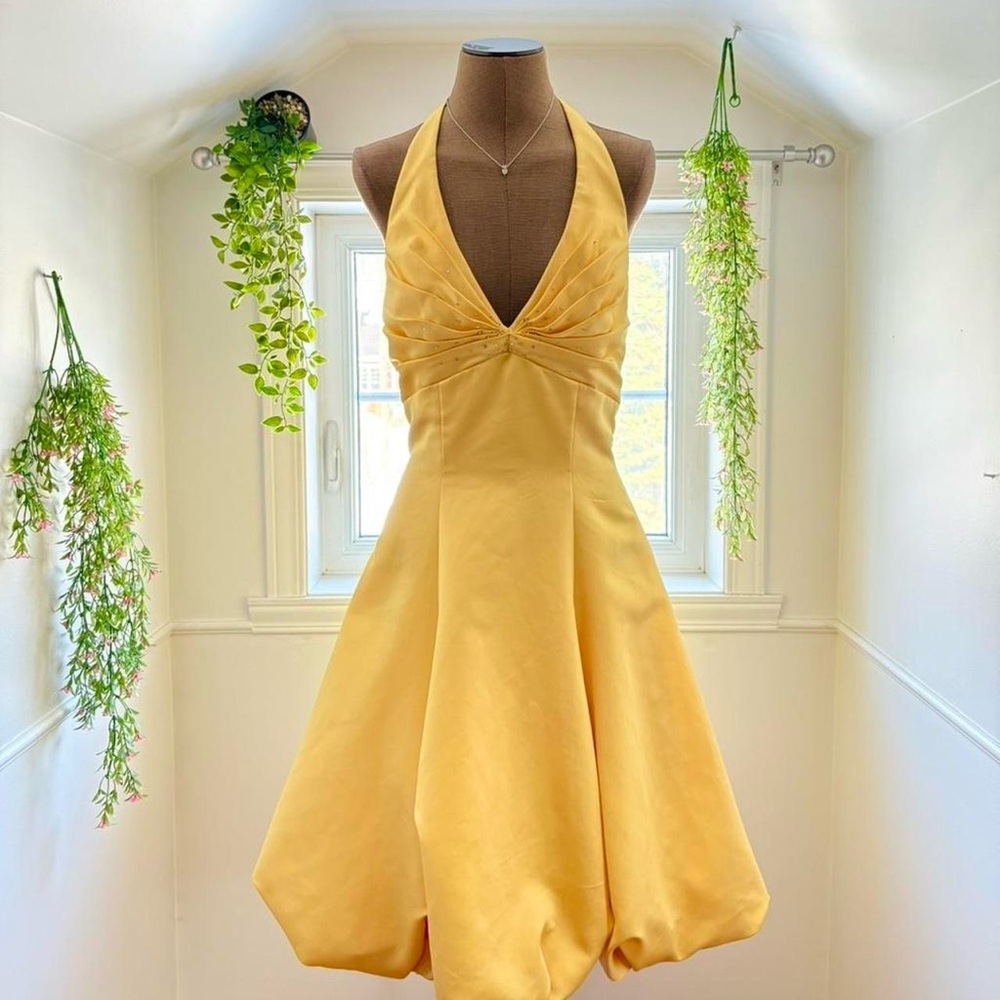 Elegant Yellow Halter Dress
